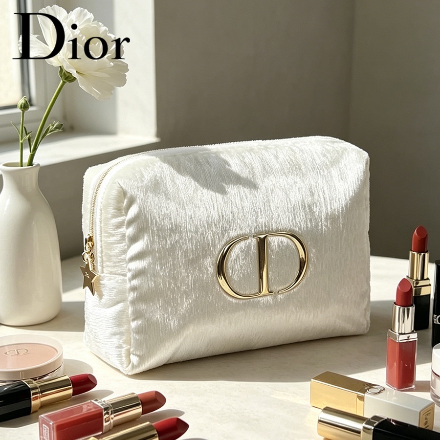 Women Bags White - Dior’s Bag White Velvet Travel Cosmetic
