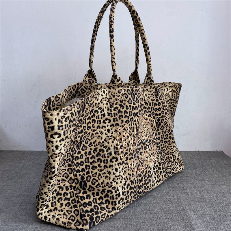 Shopper Tote Canvas - Unisex Leopard Print Embroidery Canvas Tote