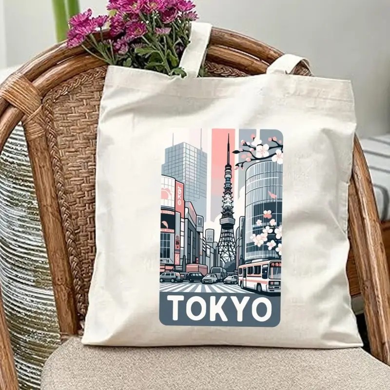 Women'S Japanese Bags - Aesthetic Tokyo Cityscape Canvas Tote Bag
