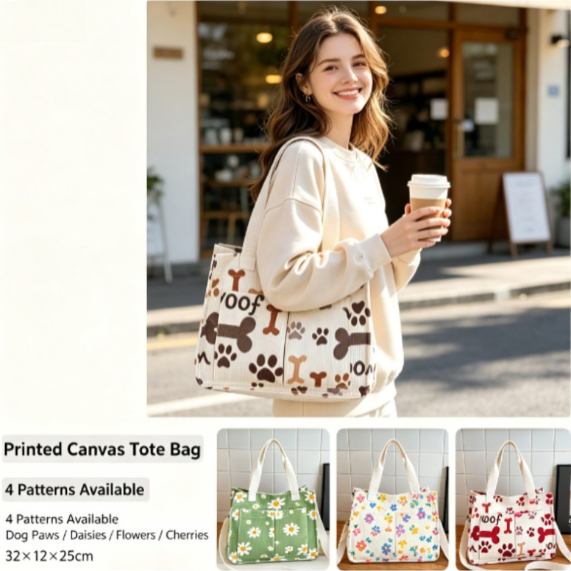 Shopper Tote Canvas - Fashion Corduroy Eco Bag, Large Capacity
