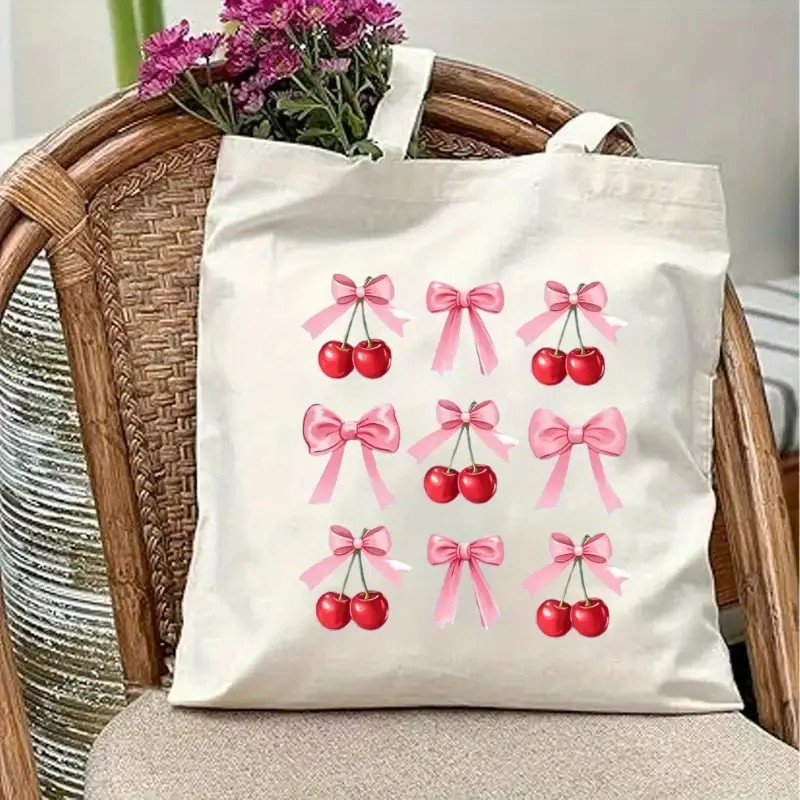 Canvas Tote Bag with Cherry Bo - Shopper Tote Canvas ulasan dan harga