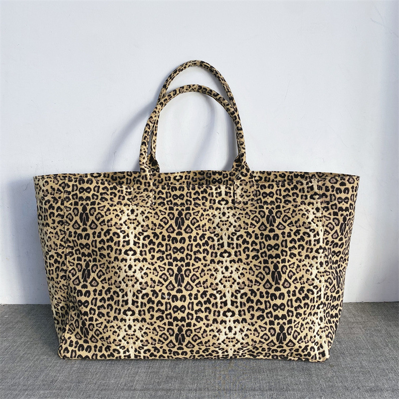 Unisex Leopard Print Embroider - Shopper Tote Canvas ulasan dan harga