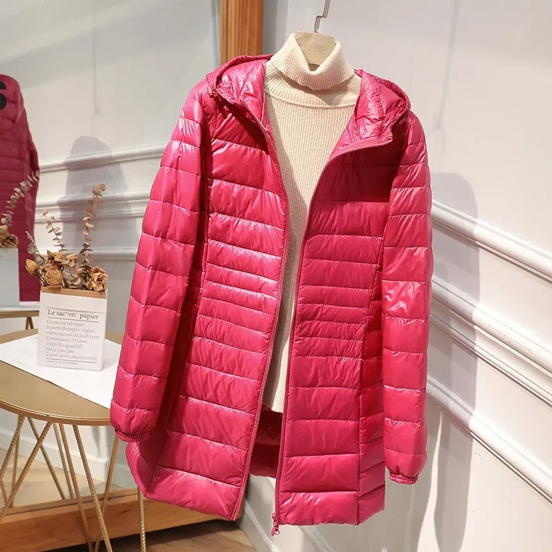 Female Long Down Jacket Light  - Women Bags White ulasan dan harga